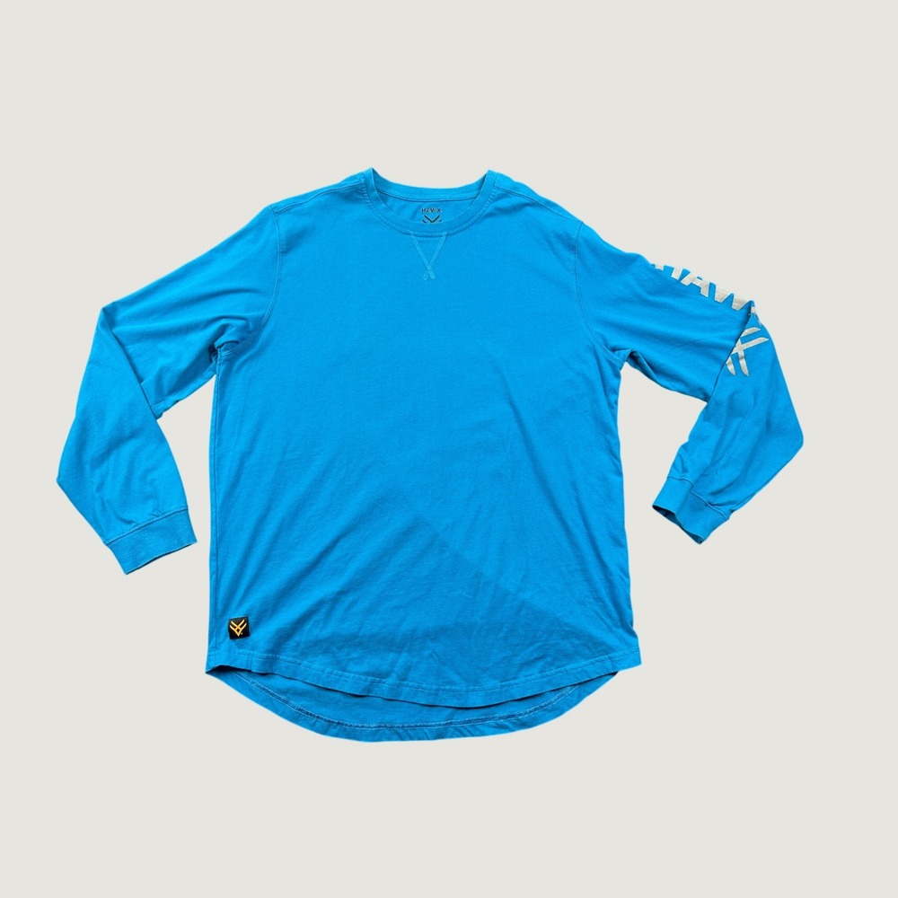 Hawx Work Gear Mens XL Blue Long Sleeve Graphic T-Shirt Reflective Logo